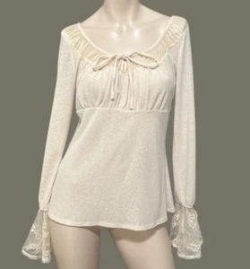 VTG Express Boho Cottage Milkmaid Peasant Blouse Babydoll Bell Sleeve Y2K Angel - Picture 1 of 14