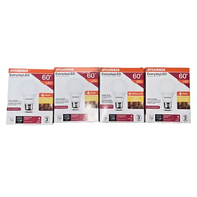 Sylvania 4 Pack Everyday LED A19 60 Watts 4 Boxes 16 Bulbs NEW - Image 1 of 3