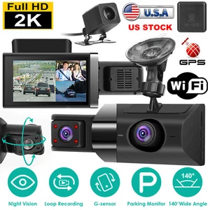 3 Lens Car DVR Dash Cam WIFI 1080P HD Video Recorder G-Sensor Front Rear Camera - Picture 1 of 21