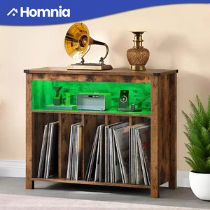 Vinyl LP Record Player Stand Album Turntable Display Cabinet w/ LED Power Ports - Picture 1 of 11