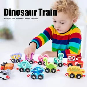 11 Pcs Dinosaur Train Set Cartoon Wooden Dinosaur Train with Numbers Early - Picture 1 of 12