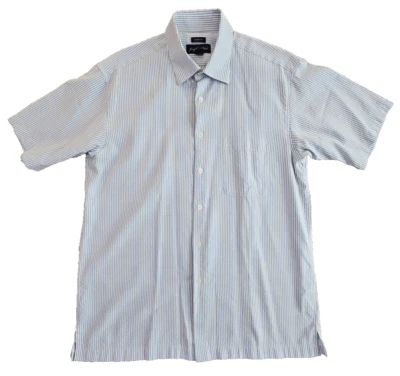 Camisa para hombre Joseph Feiss grande azul a rayas mezcla modal manga corta Seersucker Foto 1 de 4