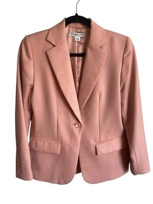 Pendleton 女式 100% Virgin 羊毛粉彩桃色单排扣西装外套,尺寸 4P — 第 1/4 张图片