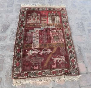 3x5 Handmade Afghan Wool Baluchi Pictorial Rug Vintage Persian Tribal Small Rug - Picture 1 of 10