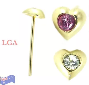 1 x 14K Solid GOLD pierced NOSE BONE Stud piercing Ring PINK cz gem jewel HEART* - Picture 1 of 1