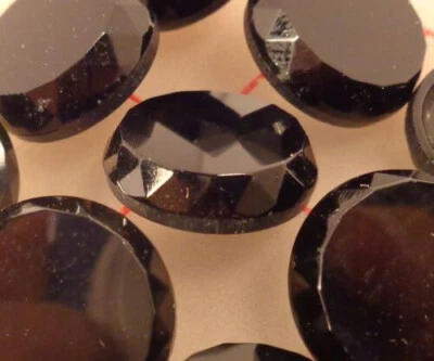 12 Vintage Jet Black Glass Shank Buttons Flat Front Faceted Edge 1/2"  15mm #367 - Image 1 of 4
