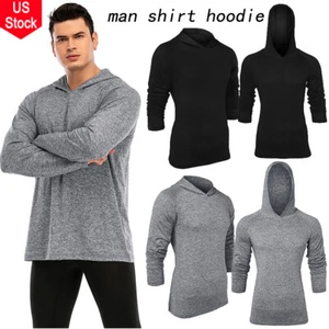 Mens Solid Thin Fitness Hooded Sweatshirts Pullover Long Sleeve Cardigan Shirts - Picture 1 of 14