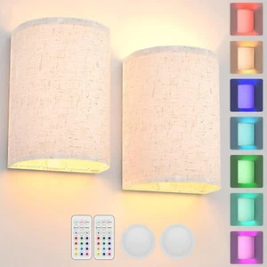 LRLITE Set of Two Battery Operated Wall Sconces Dimmable 3 Colors Remote Control - Picture 1 of 39
