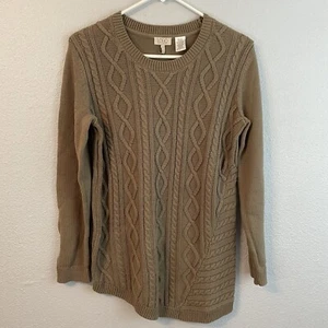 LOGO By Lori Goldstein Womens Tan Cable Knit Long Sleeve Sweater Size Small - Afbeelding 1 van 4