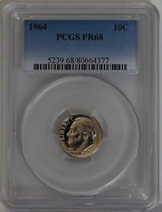 PR68 1964 PCGS GRADED PROOF SILVER ROOSEVELT DIME RARE UNCIRCULATED COIN PR 68 - Picture 1 of 7