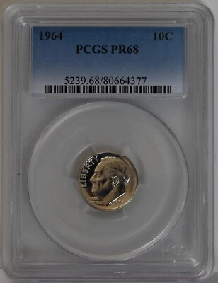 PR68 1964 PCGS GRADED PROOF SILVER ROOSEVELT DIME RARE UNCIRCULATED COIN PR 68 - Image 1 of 4