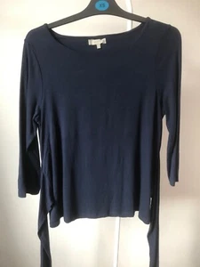 Hobbs Navy Jersey Top Medium Wrap Tie Waist 3/4 Sleeve Boat Neck Smart - Picture 1 of 8