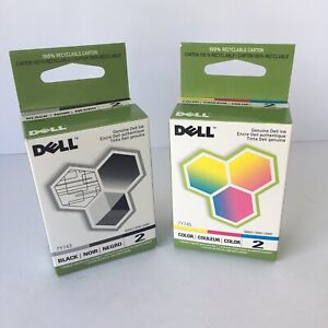 2 Genuine Dell 7Y743, 7Y745 Black & Color Ink Cartridges Series 2 NEW