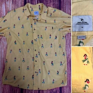 RIP CURL MENS SHIRT SIZE MEDIUM BUTTON UP HAWAIIAN YELLOW LUAU LADY SHORT SLEEVE - Picture 1 of 10