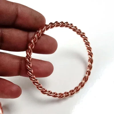 Hammered Bracelet  Twisted 100% Copper Bangle Stacking Love Gift's Bracelet RR04 - Image 1 of 4