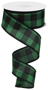 Emerald Green Plaid Check Wired Ribbon, 1.5 Inch x 10 Yards, Wreath Bows - Picture 1 of 8