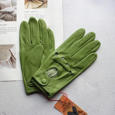 Guantes de conducción de verano para mujer de piel de oveja delgada sin forro de cuero para montar motocicleta Foto 1 de 4