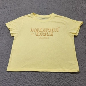 American Eagle T-Shirt Women's Size Medium Buttery Yellow New York City Cropped - Picture 1 of 7