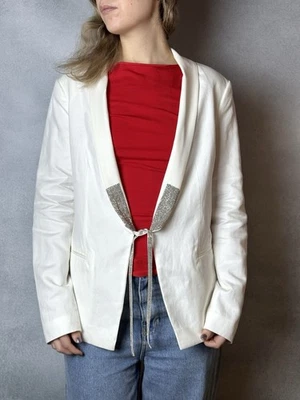 Chaqueta Blazer Fabiana Fillippi Blanca Algodón Lino Seda Talla Pequeña Foto 1 de 4