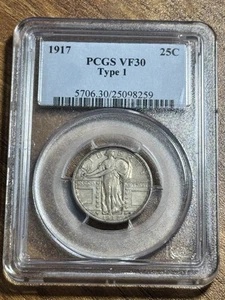 1917 P Standing Liberty Quarter Type 1 VF Very Fine PCGS VF30 Coin (Slab3022) - Bild 1 von 2