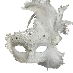 New Swan Women Masquerade Mask with Feather Mardi Gras Party Resin Mask - Picture 1 of 3