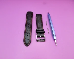 REPLACEMENT SEIKO SPORTURA KINETIC 21MM LEATHER BLACK WATCH STRAP CURVED END - Picture 1 of 5