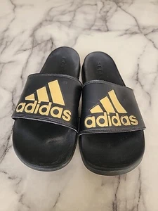 adidas Adilette Comfort Mens Sandals, US Size 9 - Black/Gold - Picture 1 of 7