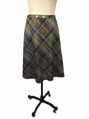 Falda vintage para mujer 28" cintura negra a cuadros nailon botón delantero acampanado línea A Foto 1 de 4