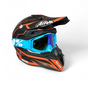 Airoh Terminator 2.1 XL Off-Road Helmet with 100% Goggles - Matte Black & Orange - Picture 1 of 8