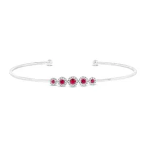 Ruby Diamond Bangle Bracelet 14K White Gold Open Stackable 0.42 TCW Natural - Picture 1 of 3