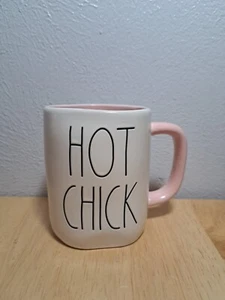 Rae Dunn Artisan Collection by Magenta Hot Chick White Pink Handle Coffee Cup - Picture 1 of 6