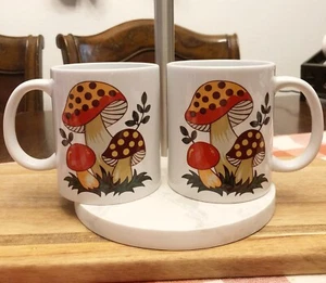 Merry Mushroom Theme Flat Coffee Cup Coffee Mug 11 oz. Set Of 2 - Picture 1 of 6