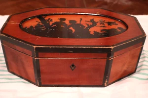 Pictorial Octagonal Early Century Wooden Jewelry Box with out Key - Picture 1 of 20