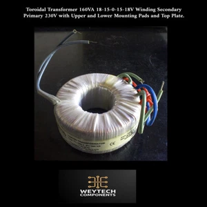 Tortec Toroidal Transformer 160VA Sec: 18-15-0-15-18V Pri: 230VAC - Picture 1 of 3