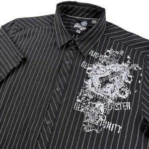Point Zero Guitar Skull Shirt Mens XXL Short Sleeve Pinstripe Rock Music Band - Picture 1 of 10