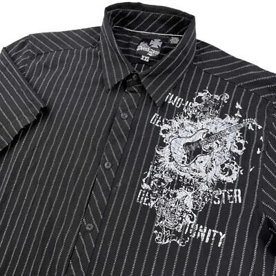 Point Zero Guitar Skull Shirt Mens XXL  Short Sleeve Pinstripe Rock Music Band - Image 1 of 4