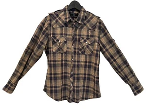 Pop Icon Clothing Pearl Snap Plaid Shirt Bushwacker Flap Pockets Men's Medium - Picture 1 of 5