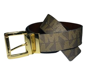 Michael Kors Signature Monogram Logo Belt Women’s Square Buckle Brown Sz 36 - Picture 1 of 12