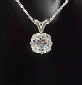 2Ct Cushion Cut Lab Created Diamond Women Beauty Pendant 14K White Gold Plated - Picture 1 of 4