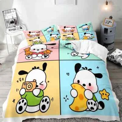Juego de cama funda nórdica Pochacco impresión 3D dibujos animados animados patrón niños Foto 1 de 4