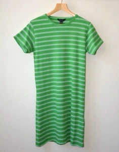 Ex New Look Green+White Stripe Ribbed Stretch Bodycon Mini Dress SIZE 10 LEFT - Picture 1 of 9