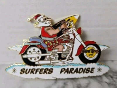 Hard Rock Cafe SURFERS PARADISE 2000 CHRISTMAS PIN Santa on Harley Y2K - Image 1 of 4