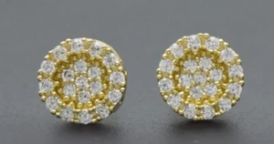 Real 10K Solid Yellow Gold 8mm Men's CZ Charm Halo Round Cut Stud Earrings 1.7gr - Picture 1 of 4