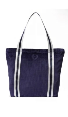 Victoria’s Secret Pink Logo Navy Blue Velour Ribbed Zipper Tote Shoulder Bag New - Image 1 of 3