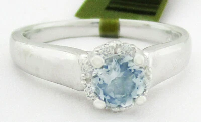 GENUINE AQUAMARINE DIAMONDS RING 10K WHITE GOLD - Free Certificate - Image 1 of 4