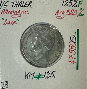 ALLEMAGNE - 1/6 THALER 1852 F - Pièce de Monnaie en Argent // Qualité : TB - Picture 1 of 2