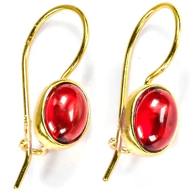 925 Solid Gold Plated Sterling Silver Red Amber Oval Nice French Wire Earrings - Image 1 of 4