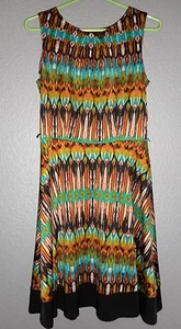 AB Studio Pretty Geo Print Multi-Colored Stretch Dress Women's size Medium EUC! - Picture 1 of 11