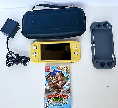 Nintendo Switch Lite Yellow Handheld Console Bundle! w/ Case & Game Donkey Kong!