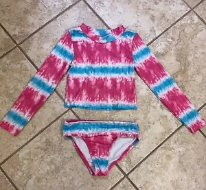 NWOT GIRLS PINK & BLUE TIE DYE RASH GUARD SWIMSUIT BY PENELOPE MACK SIZE 8 - Picture 1 of 2